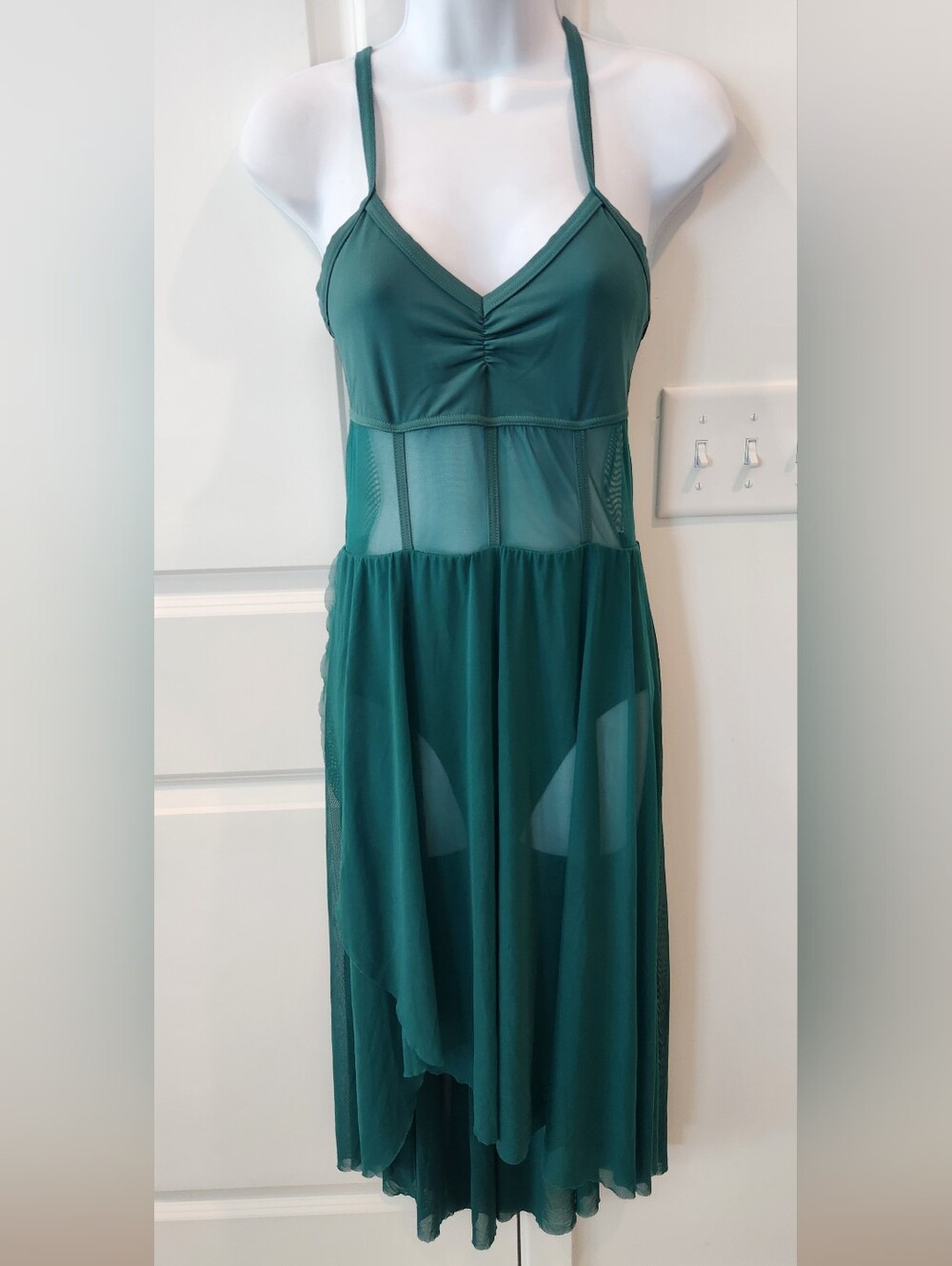 Sheer Panel V-Neck Maxi Dress in Teal